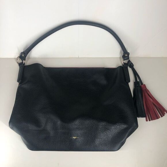 ESPE Red Black Textured Vegan Leather Tote Bag - Picture 1 of 8